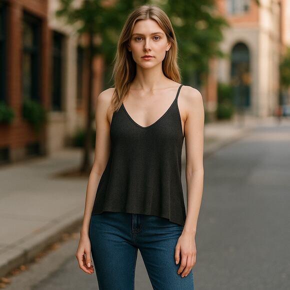 American Eagle Outfitters Tops - American Eagle Outfitters Charcoal Grey Knit Tank Top Boho Coastal Minimalist